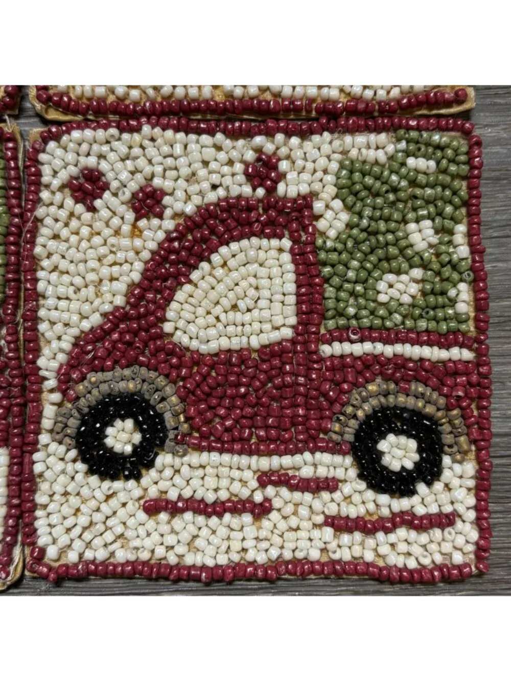 Pier One Imports Beaded Christmas Truck Coasters Set of 4 Holiday Decor